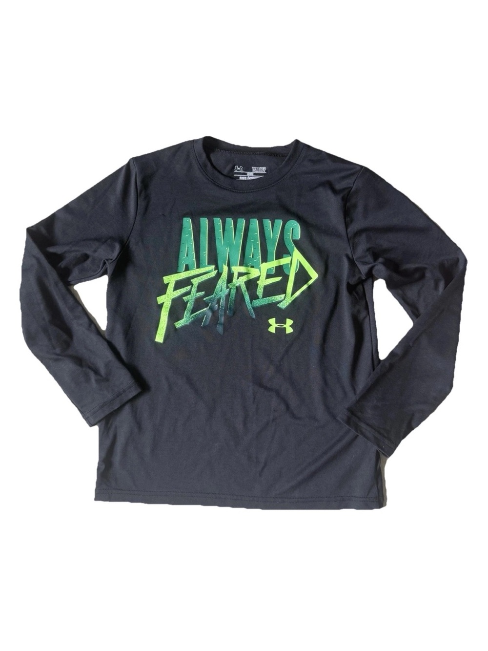 Under Armour HeatGear Boy’s S Loose Fit Long Sleeve Graphic Top Black Green